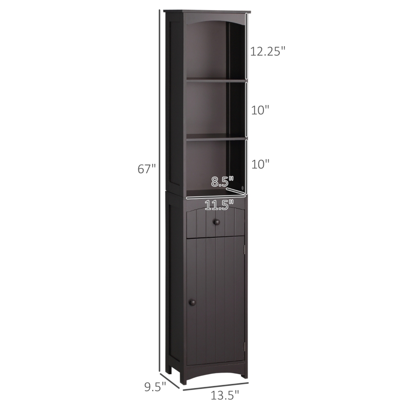 HOMCOM Bathroom Storage Cabinet, Free Standing Bathroom Storage Unit, Tall Linen Tower with 3-Tier Shelves and Drawer, Brown