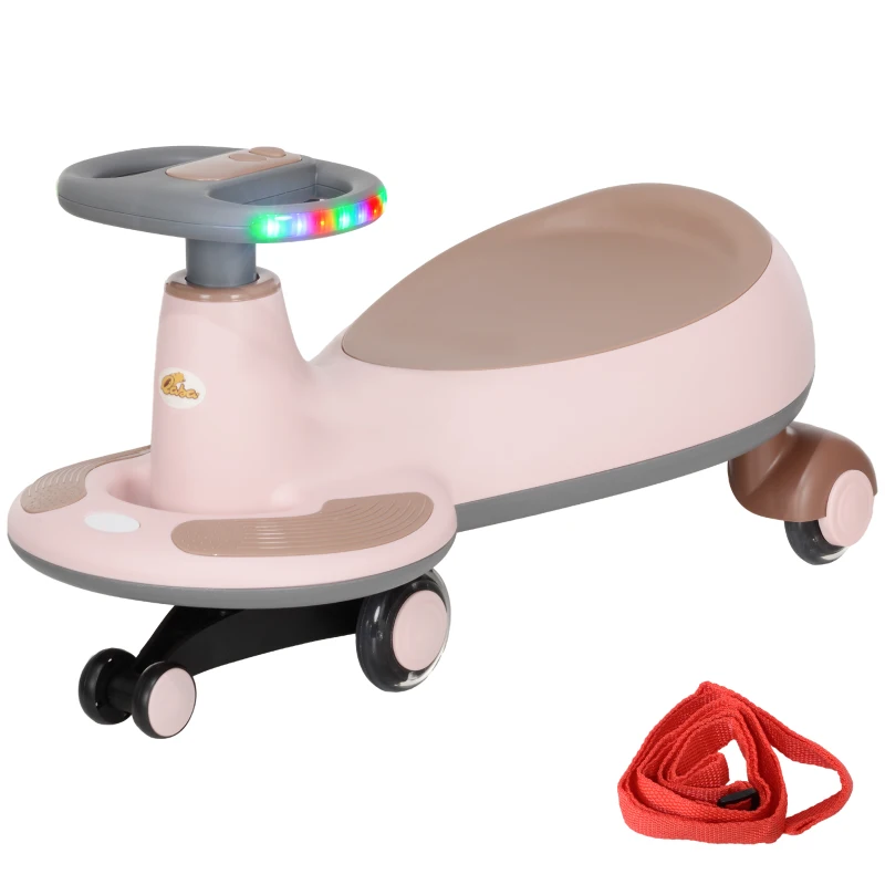Qaba Kids Wiggle Car w/ Parent Traction Rope, Music, Light, Pink