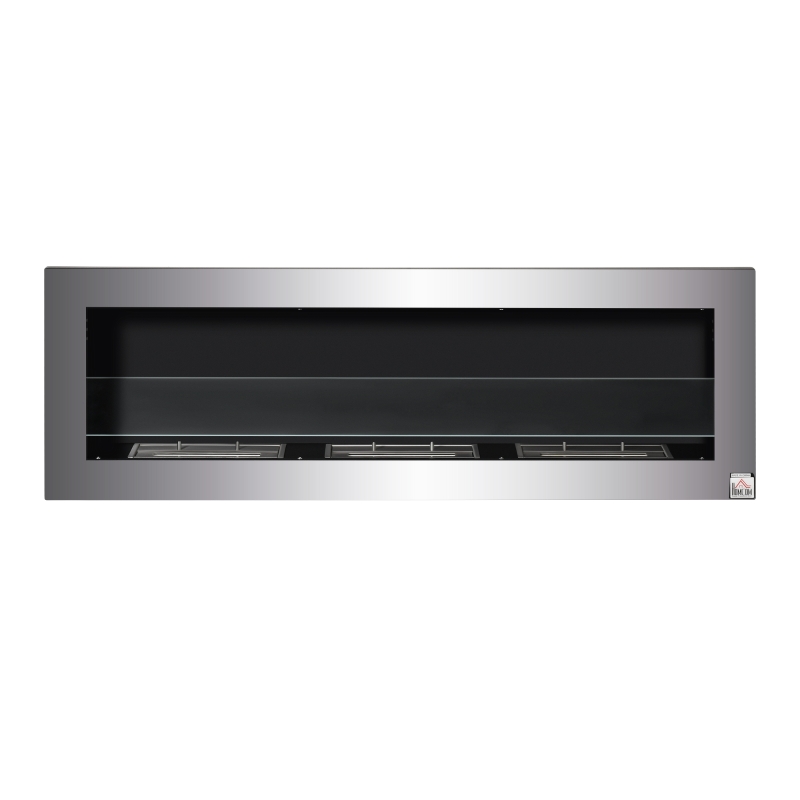 HOMCOM Ethanol Fireplace, 47.25" Wall-Mount 0.3 Gallon Steel 215 Sq Ft., Burns up to 3 Hours, Silver