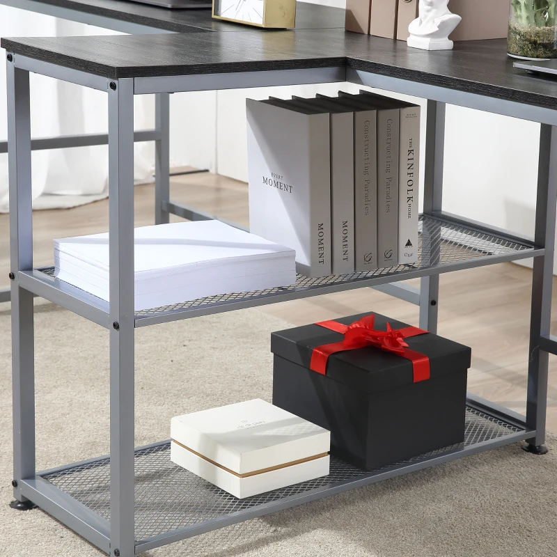 HOMCOM 83" Two Person Computer Desk with 2 Storage Shelves, Double Desk Workstation with Book Shelf, Long Desk Table, Black
