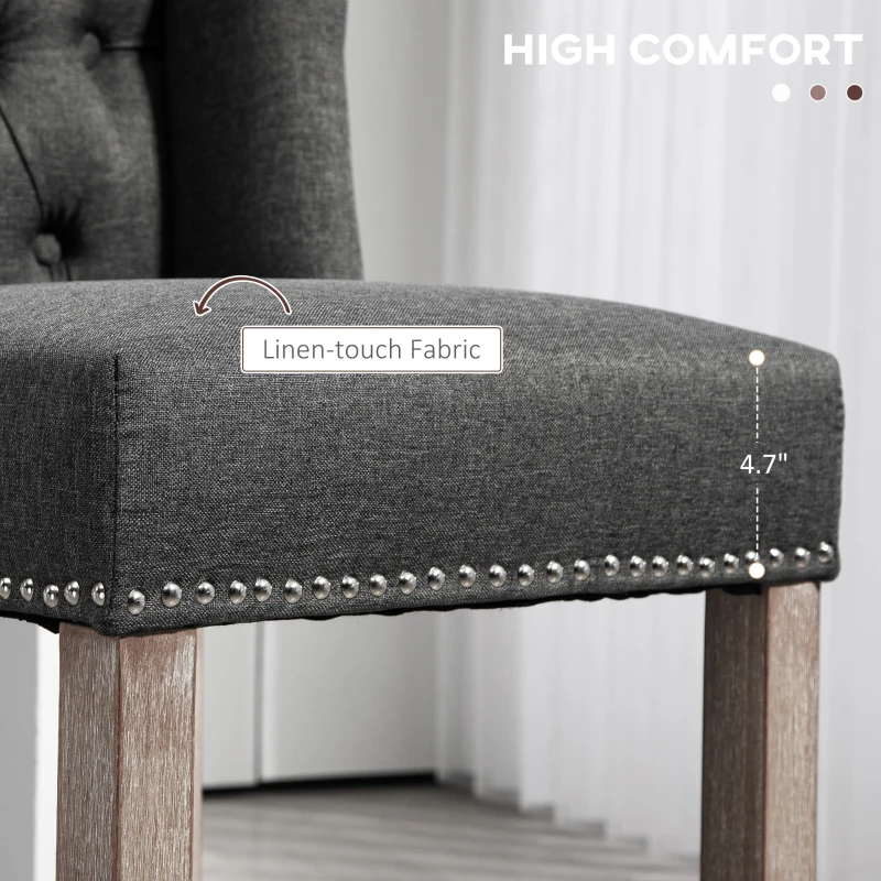 HOMCOM Counter Height Bar Stools Set of 2, Upholstered 26.75" Seat Height Barstools, Dark Gray