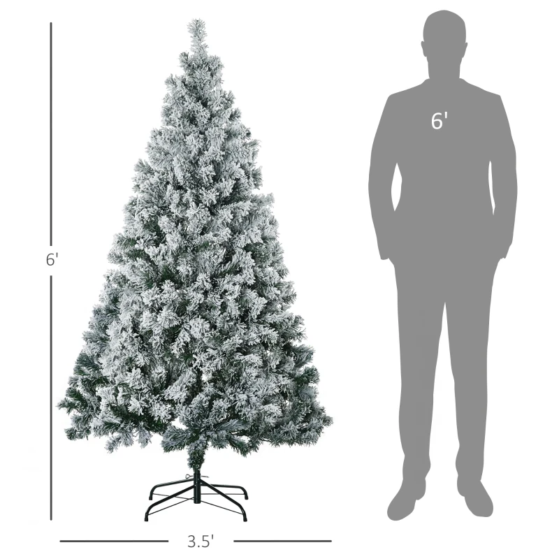 HOMCOM 6' Artificial Snow Christmas Trees with Frosted Branches, Warm White or Colorful LED Lights, Steel Base