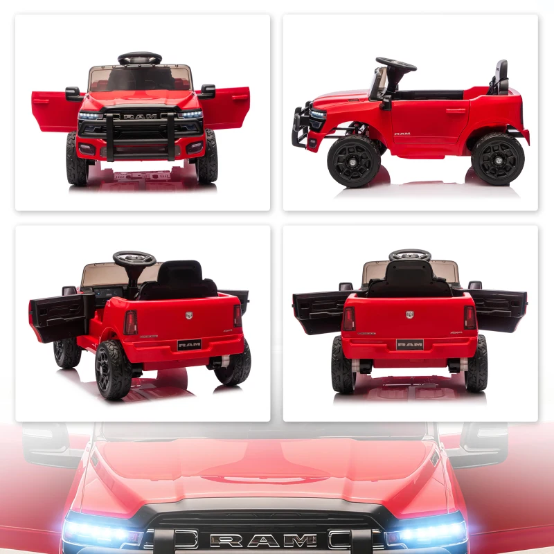 Qaba 12V Kids Ride on Car, Licensed Dodge RAM 3500 Ride on Toys with Dual Motors, Remote Control for Toddlers, Red