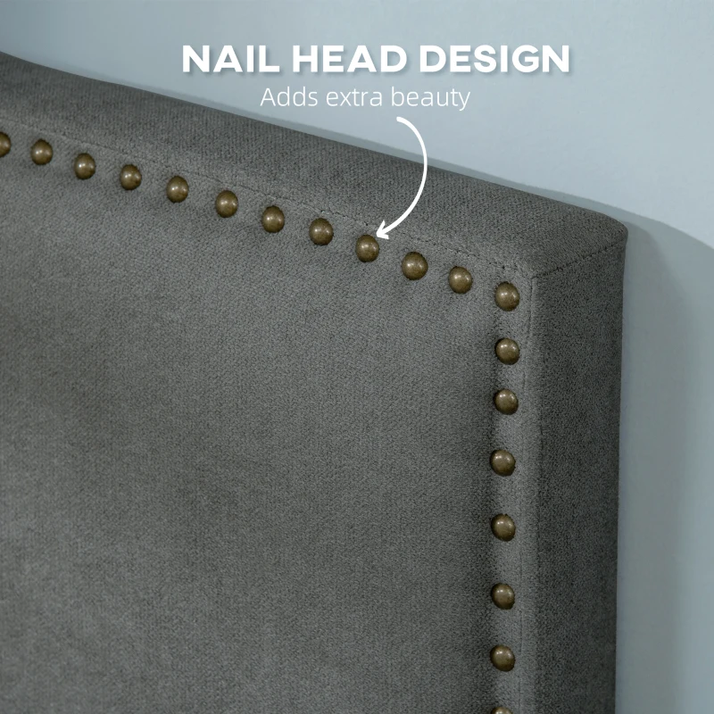 HOMCOM Upholstered Nailhead Trim Headboard, Home Bedroom Decoration for Full and Queen-Sized Beds, Grey
