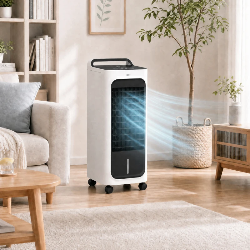 HOMCOM Room Air Cooler with Ice Packs, Ice Cooling Fan Water Humidifier Unit with Remote, Timer, Oscillating