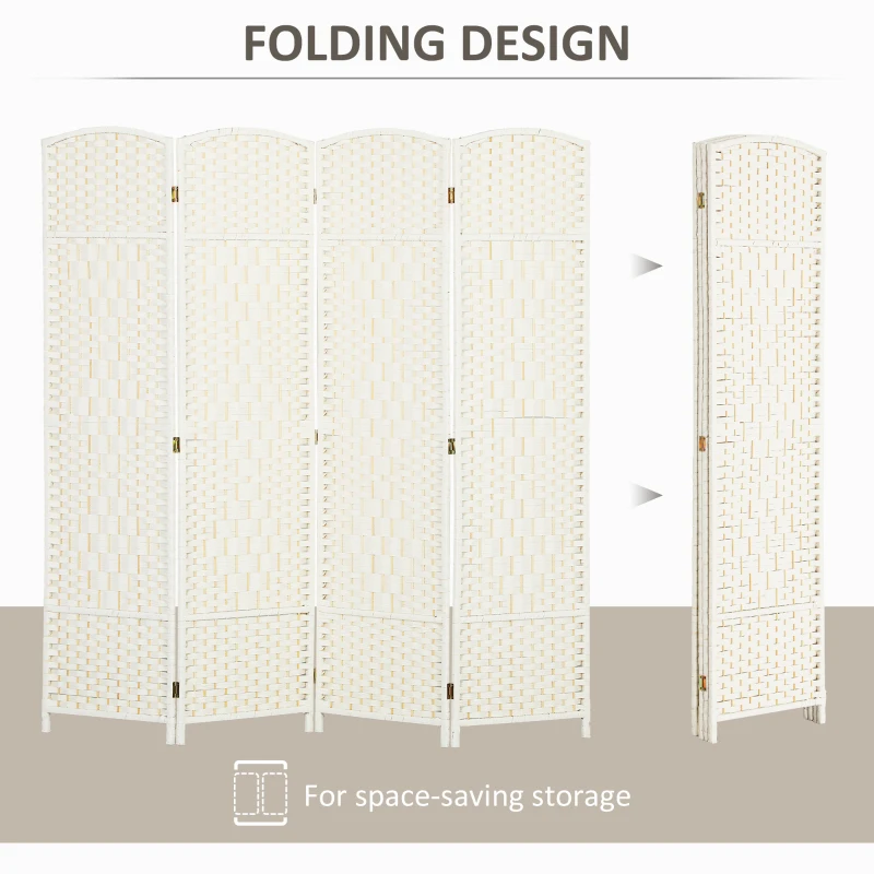 HOMCOM Folding Room Divider Screen 4 Panel 6' Tall Privacy Screen Freestanding Wood Partition for Home Office, White