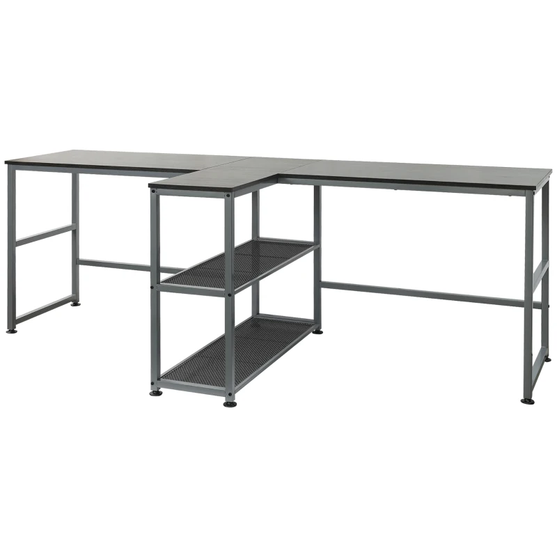 HOMCOM 83" Two Person Computer Desk with 2 Storage Shelves, Double Desk Workstation with Book Shelf, Long Desk Table, Black