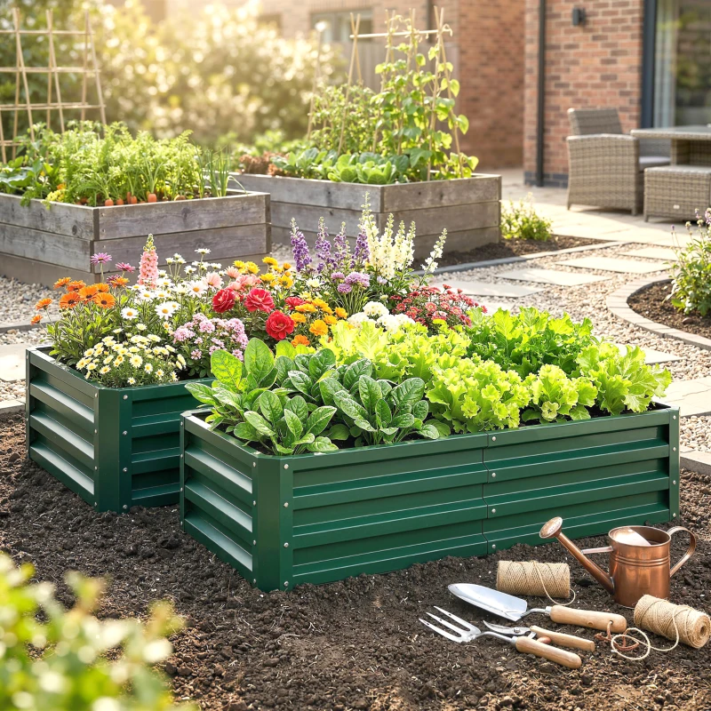 Outsunny Galvanized Raised Garden Bed, 4' x 2' x 1' Metal Planter Box, for Growing Vegetables, Flowers, Herbs, Succulents, Green