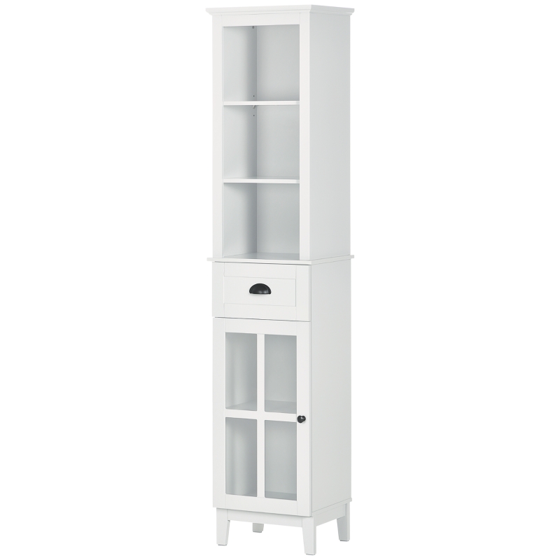 kleankin Slim Bathroom Storage Cabinet Door & Shelves Linen Tower, White