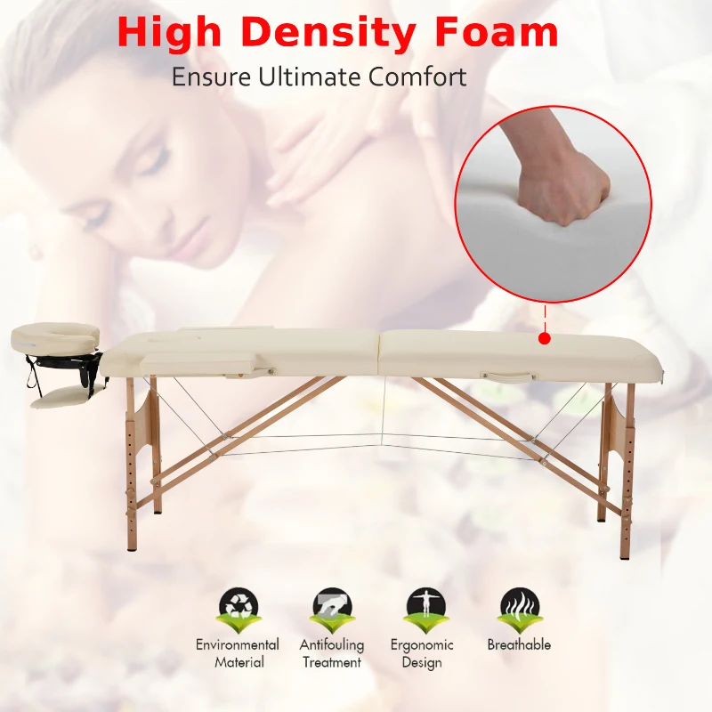 HOMCOM Height Adjustable Professional Salon Spa Facial Couch Bed, Portable Folding Massage Table, Beige
