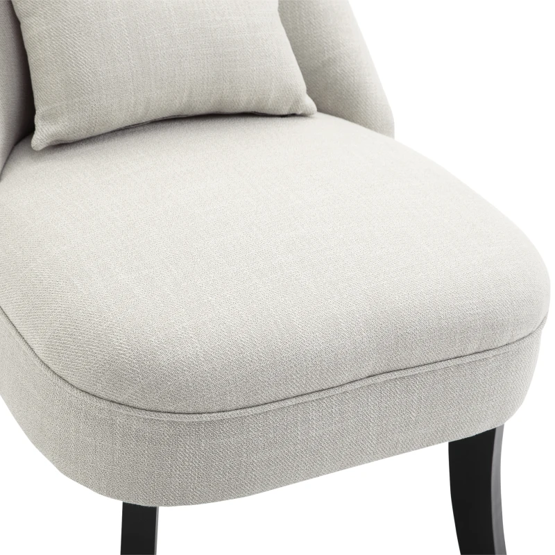HOMCOM Small Button-Tufted Accent Chair Mid-Back Leisure Armchair with Upholstered Fabric, Solid Wood Legs, and Support Pillow, Beige
