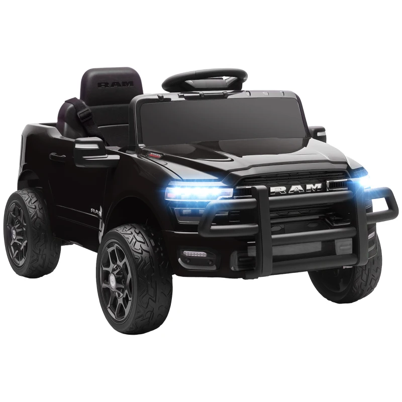 Qaba 12V Ride on Car, Licensed Dodge RAM 3500 Electric Vehicle with Remote Control, Suspension for 3-5 Years, Black