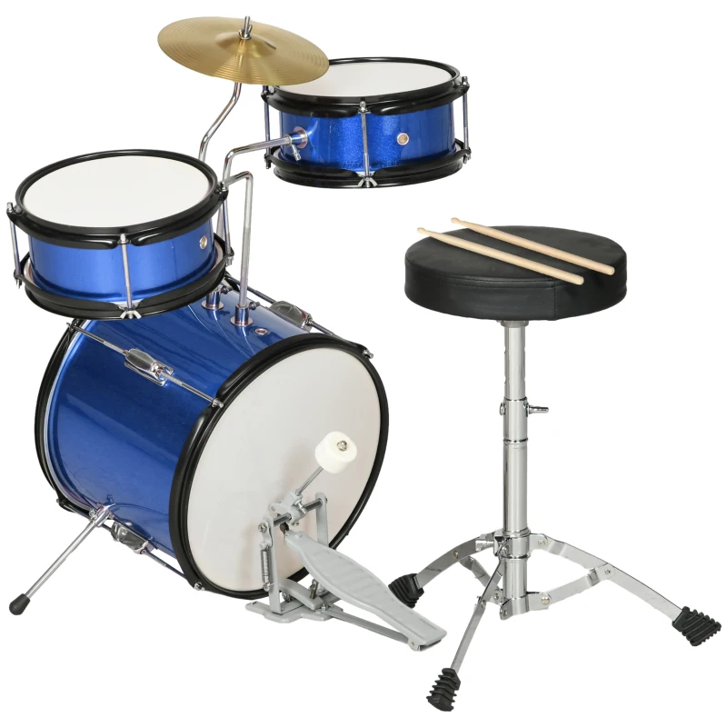 Qaba 7 Piece Kids Drum Set with Throne, Cymbal, Pedal, Drumsticks, Blue