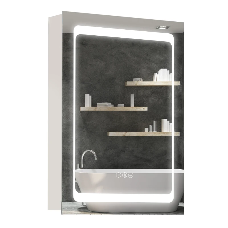 kleankin Wall-Mounted Plug-In Bathroom Organizer with 3 Storage Shelves, LED Lighted Medicine Cabinet with Mirror