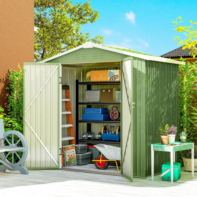 Outsunny 6.5' x 4'  Outdoor Storage Shed, Metal Garden Shed with Lockable Double Doors, 4 Vents, Light Green