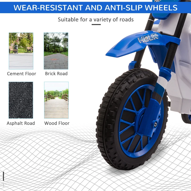 Aosom Kids Dirt Bike 12V Battery-Powered Ride-On Electric Motorcycle with Charging Battery, Training Wheels Blue
