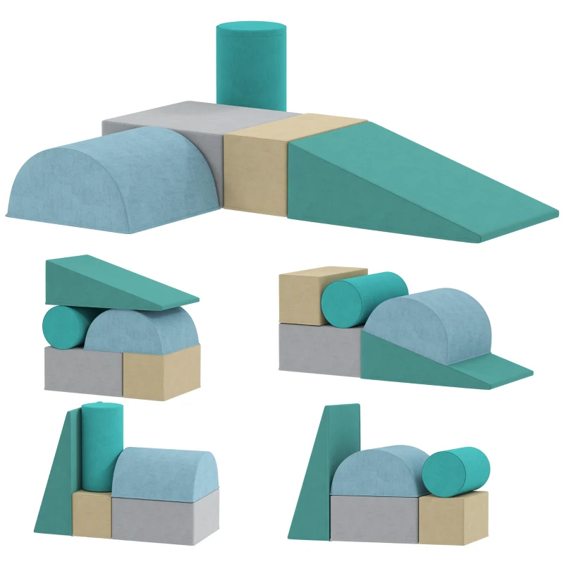 Qaba Climbing Toys for Toddlers with Removable Cover, Indoor Activity Play Set for Crawling, Sliding, Blue/Green