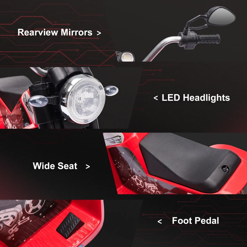Aosom Electric Motorcycle for Kids, 6V Battery Powered Ride-On Dirt Bike 3-Wheels Motorbike with Horn Headlights Realistic Sounds Speed for 18 - 36 Months Red