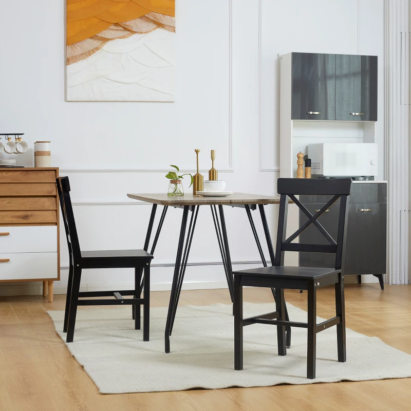 HOMCOM Farmhouse Wooden Dining Chairs Set of 2 with Cross Back, Black