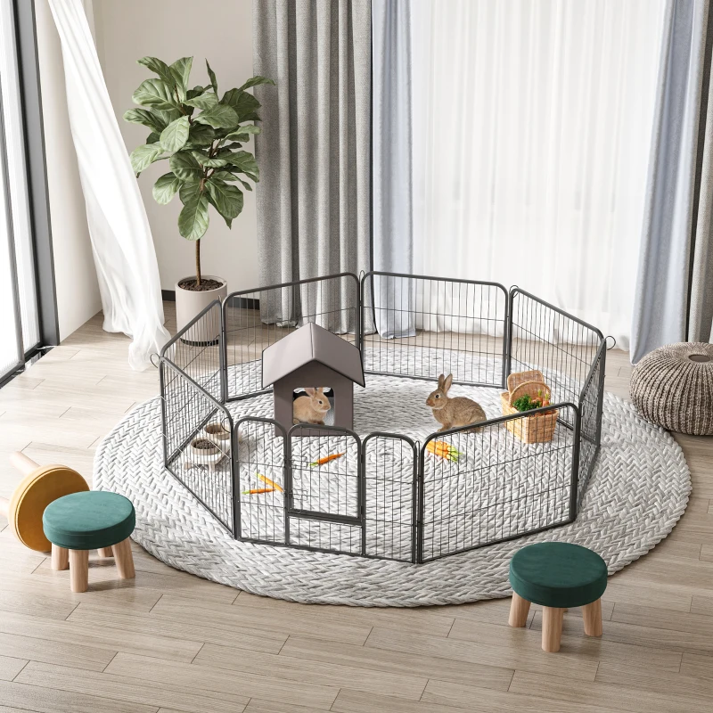 PawHut Dog Playpen, Wide 31.5"W Heavy-Duty Metal Puppy Play Pen, Pet Exercise Fences for Outside and Indoor, DIY Design with Door for Small Dogs, 8 Panels, 23.5"H
