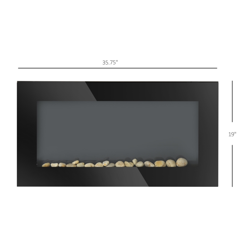 HOMCOM 36" Wall-Mounted Electric Fireplace, 750/1500W Fireplace Heater with Flame Effect, 7 Color Background Light and Side Light, Black