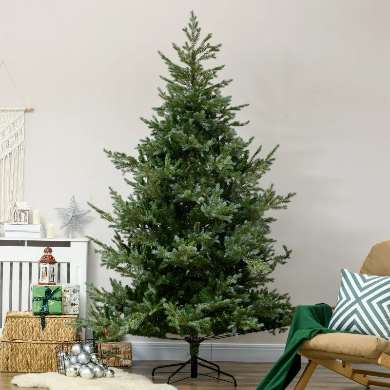 HOMCOM 7.5' Artificial Wide Christmas Tree Holiday Décor, with Easy-to-Shape Branches, Auto Open, Steel Base, Green