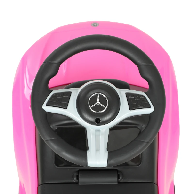 Qaba 3 in 1 Toddler Push Car Licensed Mercedes-Benz with Push Handle, Canopy, Guardrails, Horn, Music for 18-36 Months, Pink