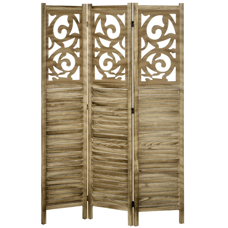 HOMCOM Wooden Room Divider, 3 Panel Double Hinged Folding Privacy Screen for Home Office, 63"x67"x0.75", Brown