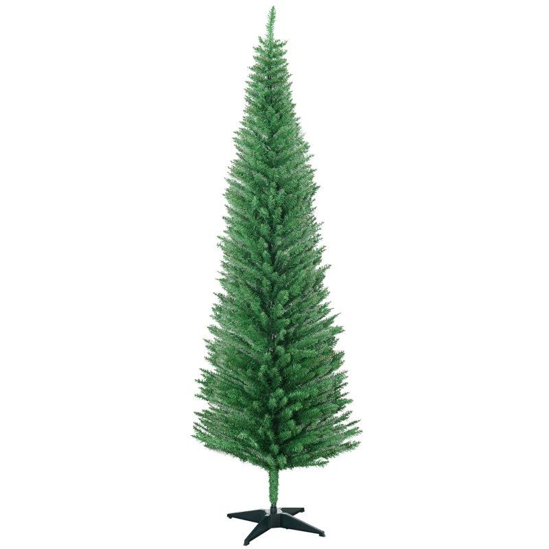 HOMCOM 7ft Unlit Pencil Artificial Christmas Tree with Realistic Branches and 499 Tips, Plastic Base, Light Green