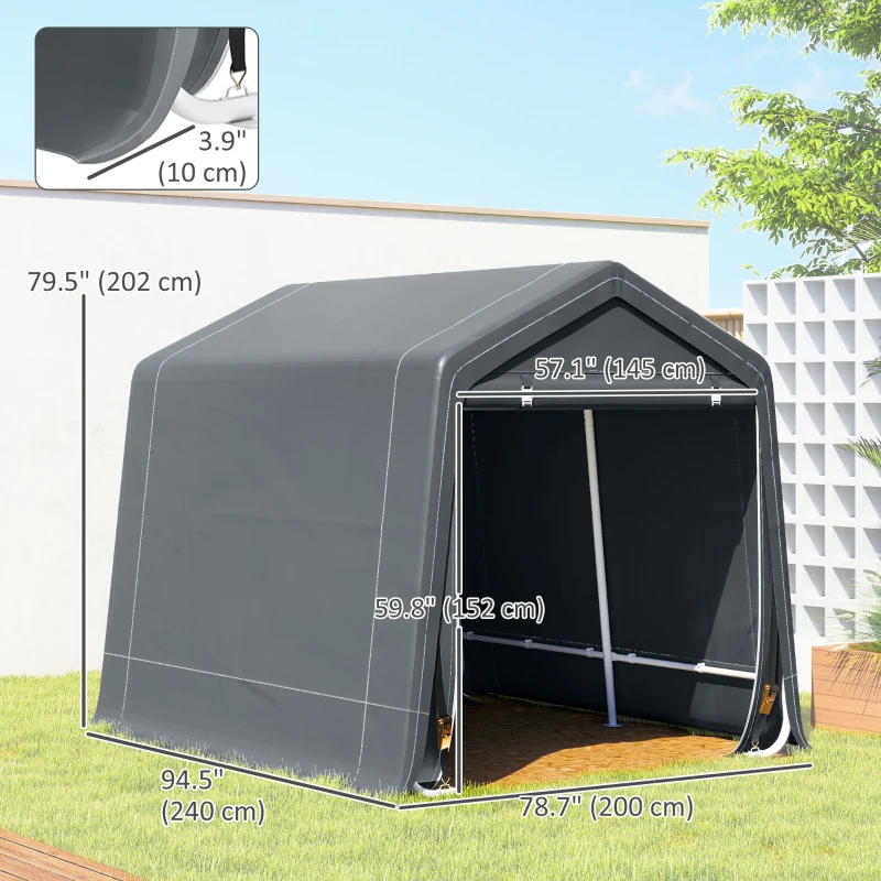 Outsunny 7.9' x 6.6' Garden Storage Tent, Patio Storage Shelter w/ Metal Frame and Double Zipper Doors, Dark Grey