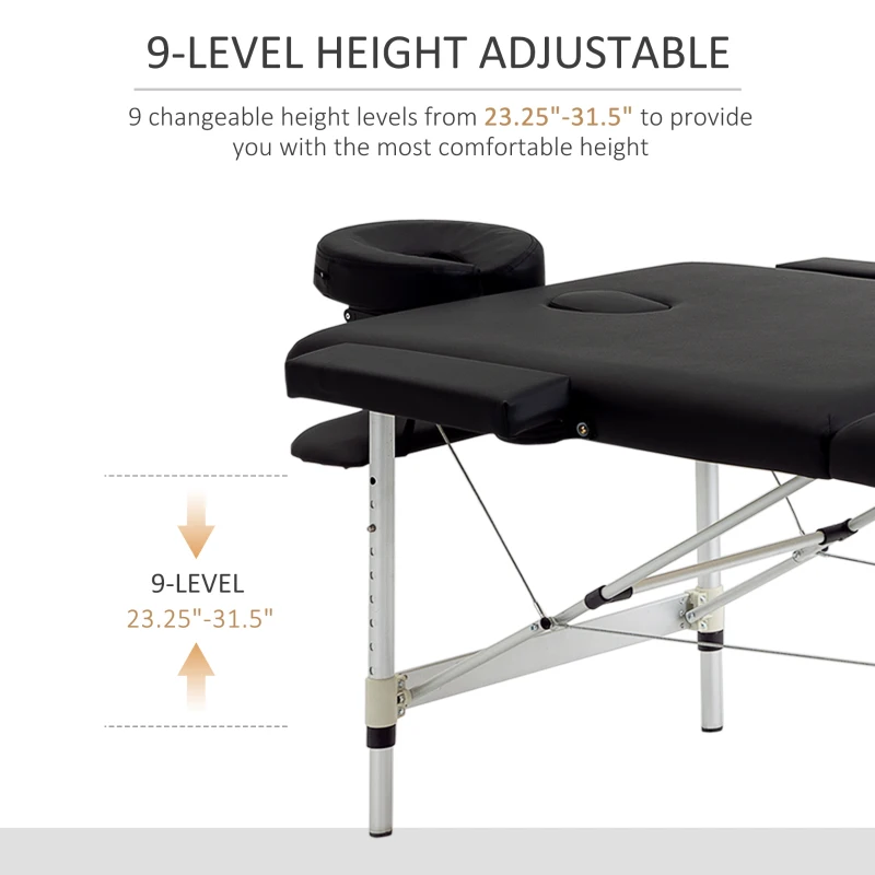 HOMCOM 83" 2 Section Foldable Massage Table Professional Salon SPA Facial Couch Tatoo Bed with Carry Bag Black