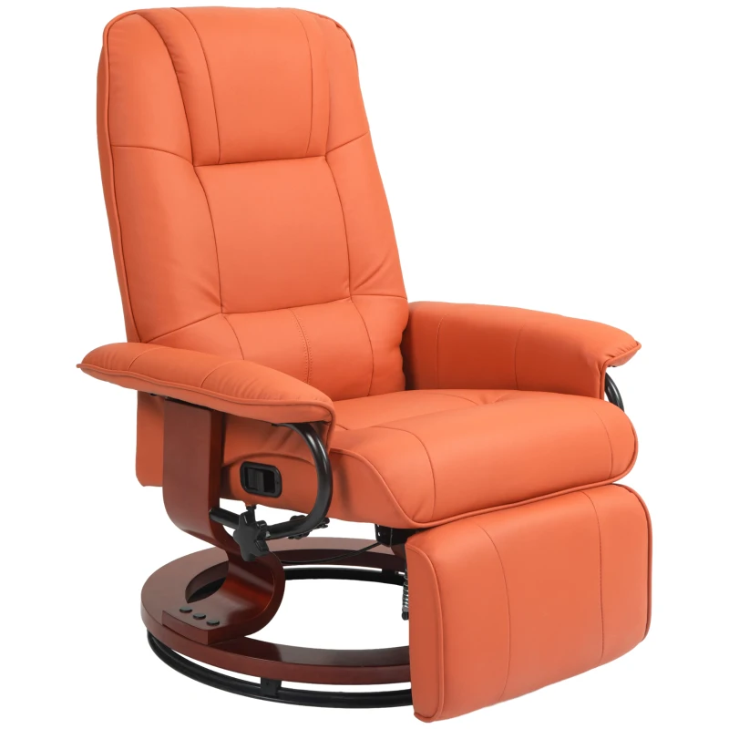 HOMCOM Air Leather Manual Recliner, Adjustable Swivel Lounge Chair with Footrest, Armrest and Wrapped Wood Base, Orange
