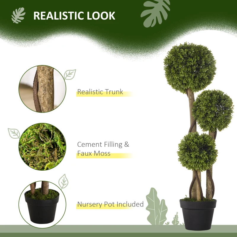 HOMCOM 35.5" Artificial Ball Boxwood Topiary Tree Fake Plant in Pot for Indoor Outdoor Living Room Decoration Light Green