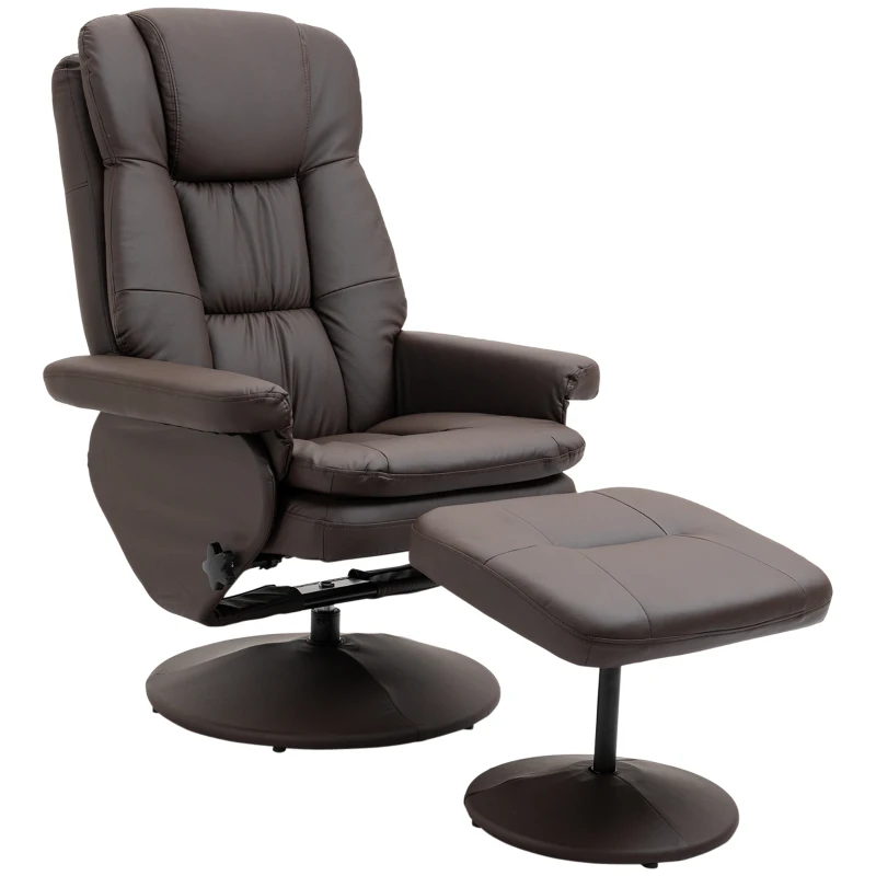 HOMCOM PU Leather Recliner Chair with Ottoman, Swivel Recliner and Ottoman with Round Wrapped Base for Living Room, Brown