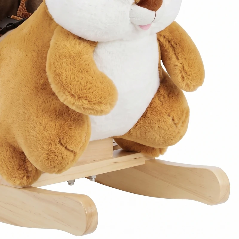 Qaba Rocking Horse for Toddlers 1-3 Years, Squirrel Baby Rocking Horse with Animal Sound, Safety Belt, Brown