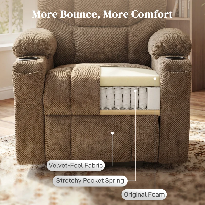 HOMCOM Power Recliner Chair with Massage, Electric Lift Chair for Elderly with Side Pockets, Cup Holders, Remote, Brown