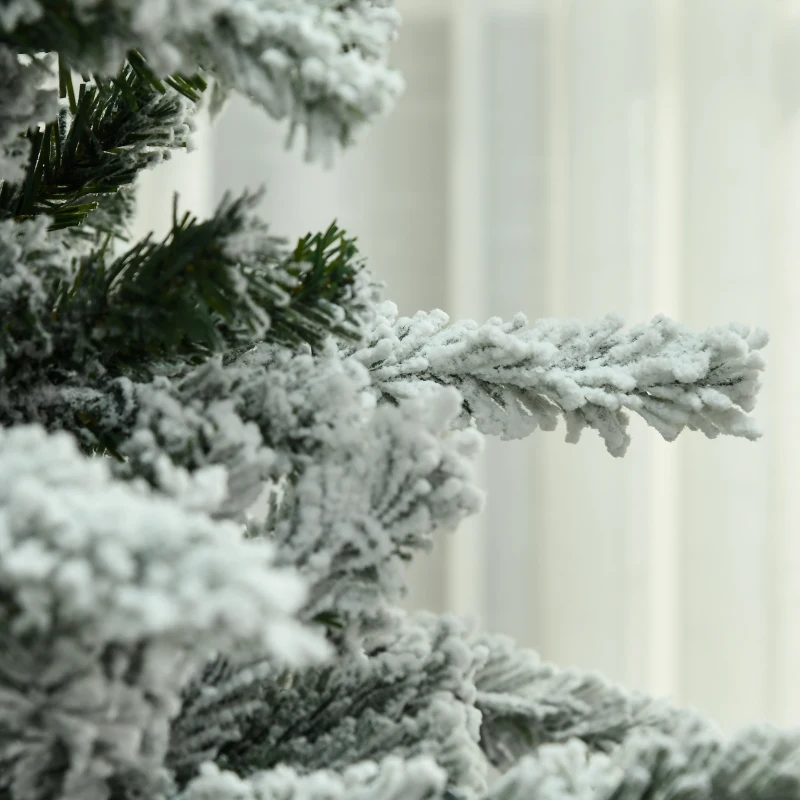 HOMCOM 7.5' Pre Lit Artificial Flocked Christmas Trees, with Snow Branches, Warm White LED Lights, Auto Open, Pine Cones