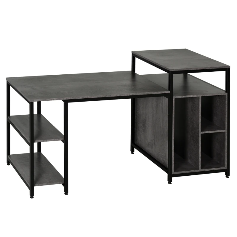 HOMCOM 68 Inch Office Table Computer Desk Workstation Bookshelf with CPU Stand, Spacious Storage Shelves & Chic Modern Woodgrain Design, Grey