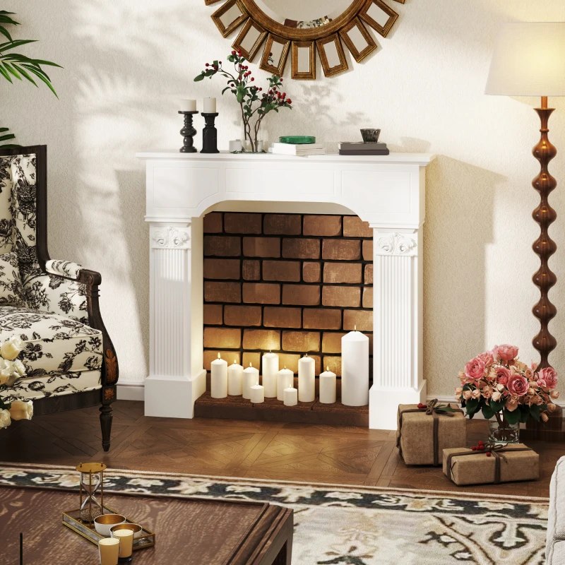 HOMCOM Baroque Fireplace Mantle, Freestanding Fireplace Surround for Electric Fireplaces, 43.3" W x 42.8" H, White
