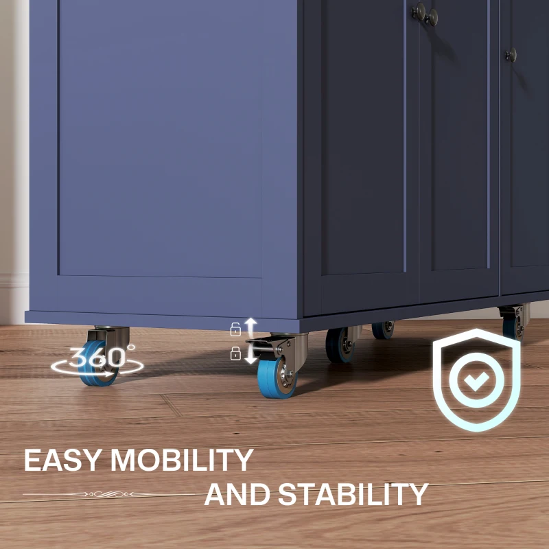 HOMCOM Kitchen Island on Wheels with Drop Leaf, Charging Station, Rolling Kitchen Cart with Wood Top, Adjustable Shelf, Blue