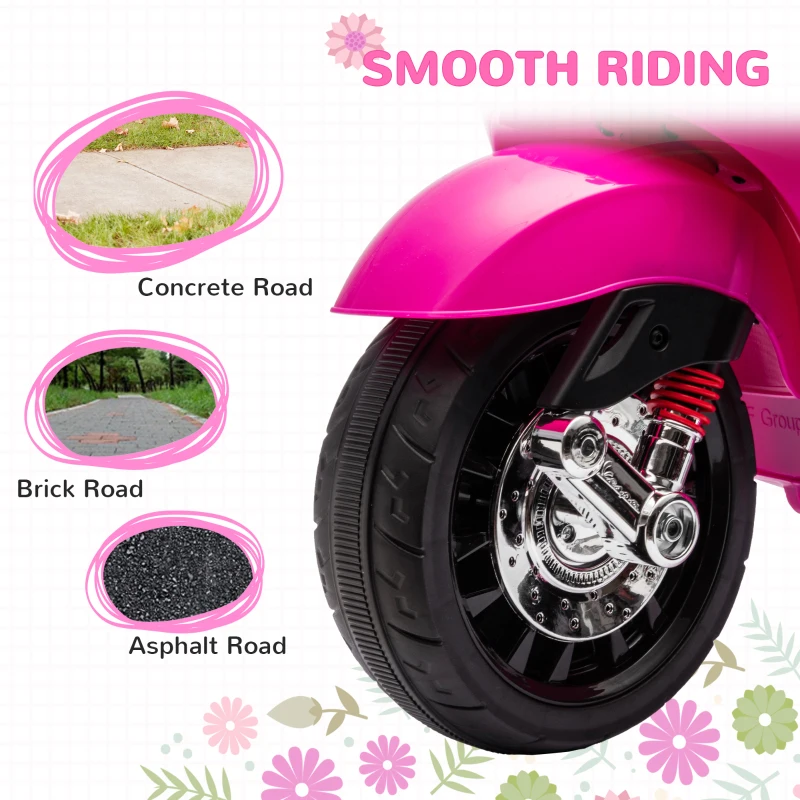 Qaba Vespa Licensed Kids Motorcycle 6V Toddler Motorcycle with Music, FM Radio, Headlight, Pink