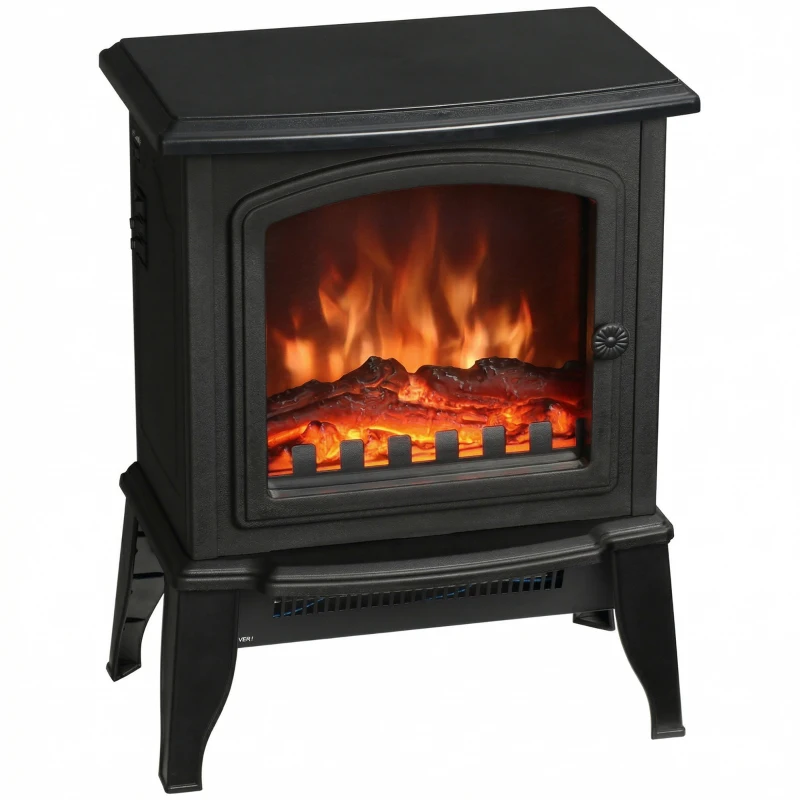HOMCOM Electric Fireplace Heater, Freestanding Fireplace Stove with Realistic Flame Effect, Overheat Safety Protection, 750W/1500W, Black