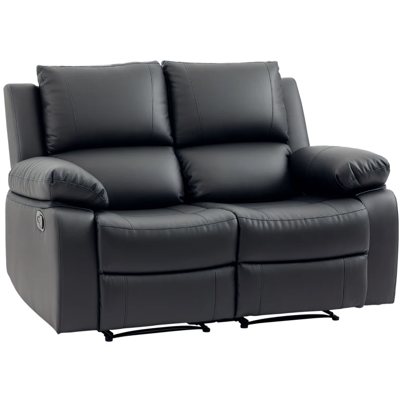 HOMCOM Double Reclining Loveseat, PU Leather Manual Recliner Sofa Chair with Thick Backrest, Padded Armrests, Footrest for Living Room, Black