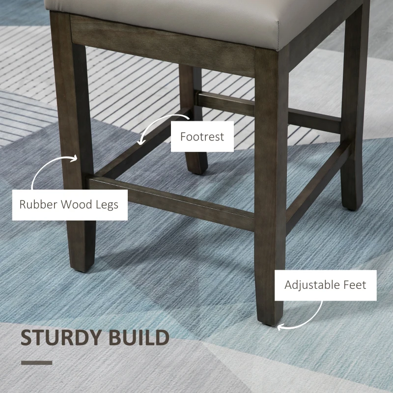 HOMCOM Counter Height Bar Stools Set of 2, Bar Chairs with Wood Legs, Grey