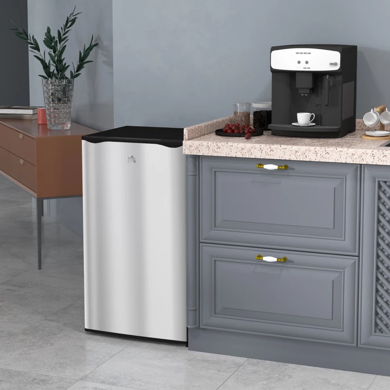 HOMCOM 3.2 Cu.Ft Mini Fridge with Freezer, Compact Refrigerator with Adjustable Thermostat, Shelf and Single Reversible Door for Bedroom, Dorm, Home Office, Energy Efficient, Silver