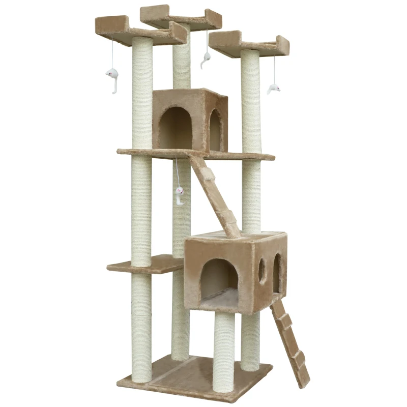 PawHut 71-Inch Cat Tree Furniture Pet Tower House with Scratch Post and Condo, Beige