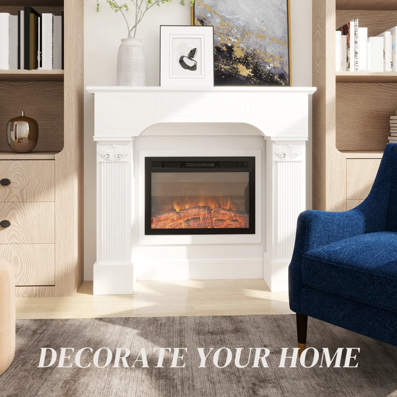 HOMCOM Baroque Fireplace Mantle, Freestanding Fireplace Surround for Electric Fireplaces, 43.3" W x 42.8" H, White