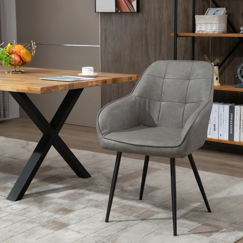 HOMCOM Modern Style Dining Chair Back Accent Chair with PU Leather Upholstery and Metal Legs for Living Room, Light Gray