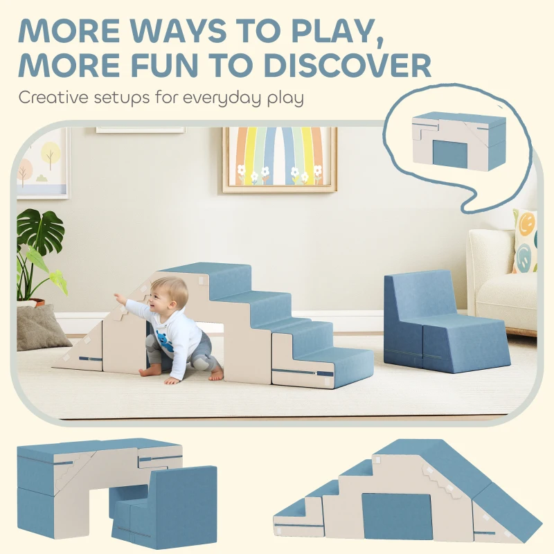 Qaba 2-Piece Climbing Foam Blocks for Toddlers with Detachable Cover, Indoor Climb and Crawl Activity PlaySet, Blue