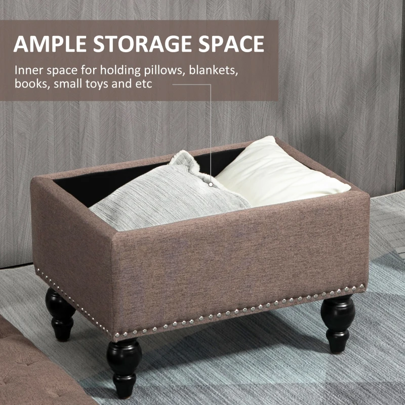 HOMCOM 25" Storage Ottoman with Removable Lid, Button-Tufted Fabric Bench for Footrest and Seat with Wood Legs, Coffee